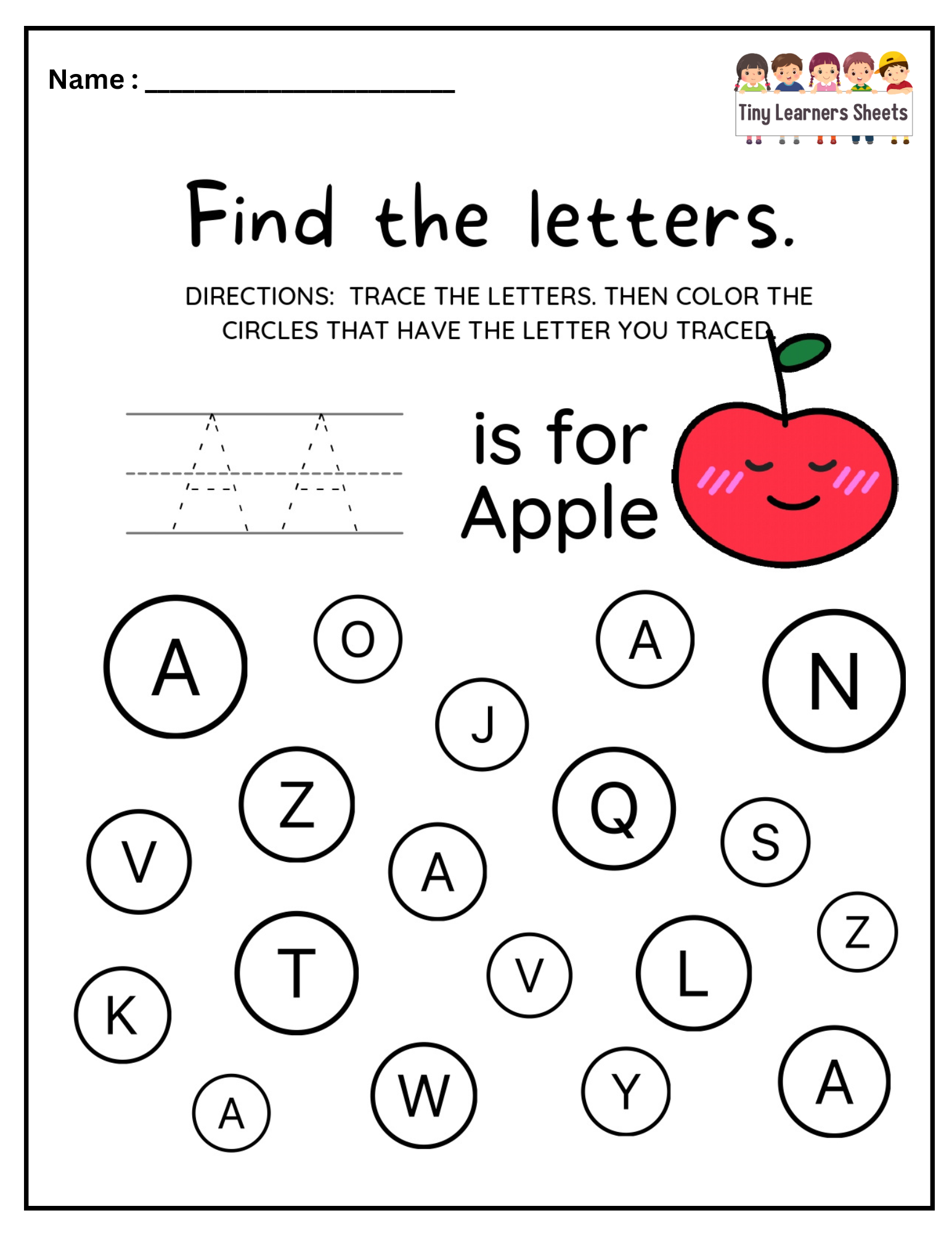 Find Letter A worksheet